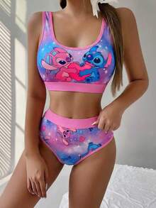 Disney 2pcs Women Sports Bra Set With Padded, Cute & Sexy, Soft & Skin-Friendly - Multicolor - View 6