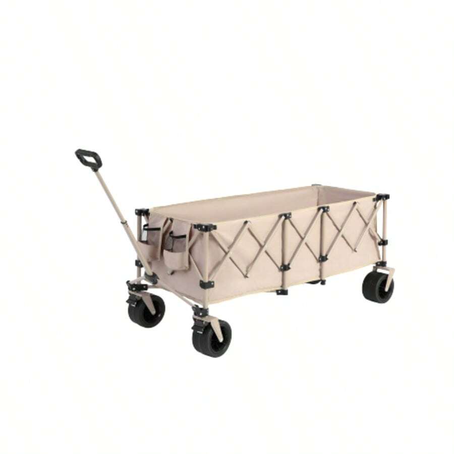 A Foldable And Extendable Station Wagon With A 220-Pound Load Capacity, A Robust And Foldable 300-Liter Multifunctional Garden Bike, Equipped With Large All-Terrain Wheels For The Beach And Cup Holders.