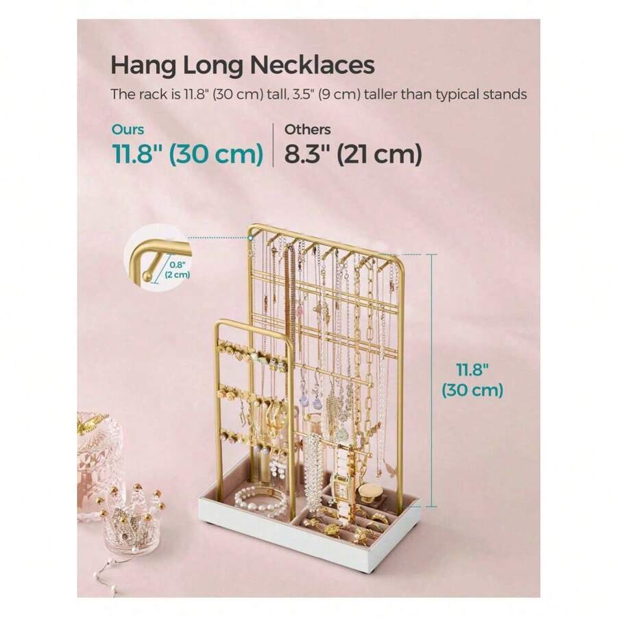 1 PC Valentine's Day Jewelry Box For Family Jewelry Stand Holder Organizer, Jewelry Display Stand Tower Rack With Velvet Ring Tray, Rotating Earring Display Hanging, Bracelet Necklace Holder, Jewelry Display Stand, Necklace Display Stand , Makeup Room Decor,Room Decor
