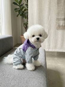 PETSIN 宠物雨衣：防水防尘，全天候（晴天/雨天）四脚工作服，适合小型和中型犬 - 撞色设计防风外套，TPU防水透气面料，领口可连接胸背带/牵引绳，便捷按扣，弹性袖口和裆部 - 彩色 - 查看 4