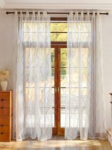 1pc Wavy Striped Sheer Curtain, Casual Lightweight With Eyelet Top Design, Suitable For Living Room And Bedroom, Elegant Translucent Wavy Ripple White Voile Drape - White - View 2