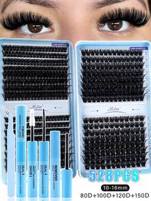 640/528pcs D-Curl Fluffy False Eyelashes Set, Includes Beginner Eyelash Tutorial, Thick 3D Segmented False Eyelashes With Glue, Remover, Sealer, Tweezers, Lash Brush, Enlarges Eyes, Lightweight & Reusable, Large Capacity Individual Lashes, Soft Natural Mixed Lashes, Creates 3D Volumized Eye Makeup, Suitable For DIY At Home, Travel, Daily Commute, Parties, Weddings, Bridal - màu đen - Xem 18
