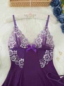 Womens Nightgown Lace Sleepwear Chemise Lingerie Night Gowns Babydoll Sleepshirt JI26 - Purple - View 5