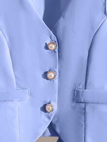 2件套女童优雅淑女学院风背心上衣和百褶裙套装，春夏款 - 淺藍色 - 查看 4