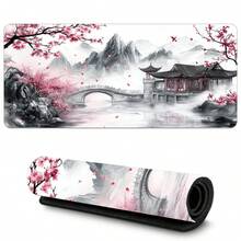 粉色樱花游戏鼠标垫 XL 樱花塔山景观加长型桌面垫 大号鼠标垫 橡胶底座 缝边长款桌面垫 电脑游戏玩家专用 - 彩色 - 查看 12