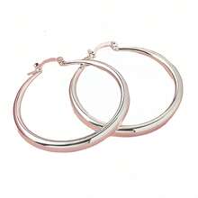 一对925纯银镀层简约抛光圆形耳环，时尚魅力女士珠宝礼品 - 銀色 - 查看 2