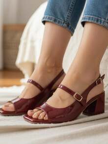 Bellamore Women's Patent Leather Sandal With A Medium Heel (7.5 Cm), Comfortable, Elegant, Casual, And Dressy. Available In , Black, Marsala, Red, And Nude. - 紅木色 - 查看 2