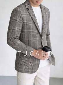Men's Plaid Business Jacket, Single-Breasted Design With Embedded Lapel, Slim Fit, Suitable For Office Meetings, Commuting, Essential Item To Upgrade Business Casual Attire - Camel - View 2