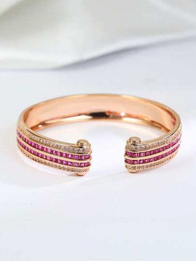 1pc Rose Gold Plated Bracelet With Lab-Grown Gemstones, Elegant For Formal Events, Refined For Commute; A Thoughtful Gift For Girlfriend On Chinese New Year To Complement Her Radiant And Vibrant Look.