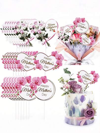 6件套母亲节蛋糕装饰，竹制“母亲节快乐”蛋糕插牌，“妈妈”字母蛋糕装饰，母亲节派对蛋糕装饰