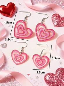 زوج من الأقراط الاكريليك بشكل قلب مناسبة للاستخدام اليومي للنساء في عيد الحب - روز أحمر - مشاهدة 10