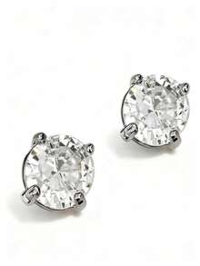 1 Đôi khuyên tai nam có nam châm, mạ bạch kim, đính đá Cubic Zirconia, kiểu kẹp không cần xỏ lỗ. - Bạc - Xem 6