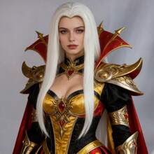 耐热合成超长分层直发红白动漫角色扮演假发，适合日常派对佩戴，时尚女士女王装扮假发，新手友好，外观自然逼真，电影游戏卡通人物通用假发，适用于节日、动漫展、展览和表演道具，是圣诞节、生日、节日庆典、婚礼装饰的理想礼物。 - 彩色 - 查看 3