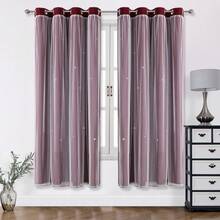1pc Hollow Star Curtain, Polyester With Lace Sheer Double Layer Curtain, Darkening Bedroom Window Curtain, Cute Unique Princess Style Curtain Suitable For Holidays - Burgundy - View 20