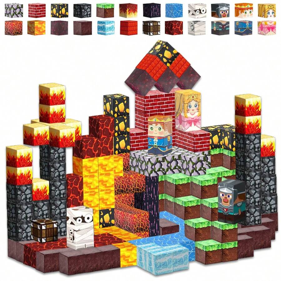 100/220/350pcs Magnetic Building Blocks - Children Magnetic Toys, Magnetic Construction Cubes, Lava Underground Magnetic Block Set, Stackable Magnets, STEM School Toys For Boys & Girls 3+ Years Old Birthday Gift - Multicolor - View 1