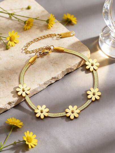 1 pieza Pulsera de acero inoxidable, diseño de cadena de hueso floral y serpiente versátil, minimalista y elegante, regalo de alta calidad para amigos, adecuado para uso diario, fiesta y eventos de mujeres