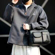 户外尼龙男士单肩包，多功能斜挎包，大容量快递包，时尚百搭男士单肩包，轻便单肩包，正面双口袋设计，可收纳日常用品，多口袋旅行包，时尚背包 - 彩色 - 查看 7