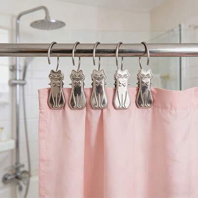 8pcs Cat Shaped Curtain Clips, Curtain Rings, Shower Curtain Hooks, Window Decoration Accessories, Easy Installation Cute Floral Design, Sturdy Home Decor Accessories