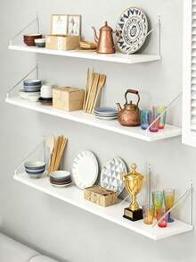 1 Piece Of Simple White Suspended Wall-Mounted Kitchen Storage Rack, Wall Decoration And Storage Shelf For The Living Room And Bedroom, Large-Capacity Wall-Mounted Storage Board, Multi-Scenario Storage Shelf For Decoration In The Living Room And Bedroom, Wall-Mounted Single-Line Storage Rack