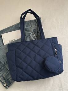 Solid Color Lightweight Student College Style Casual Large Capacity Tote Bag For Outing, Sisters, Best Friends - Blue - View 5