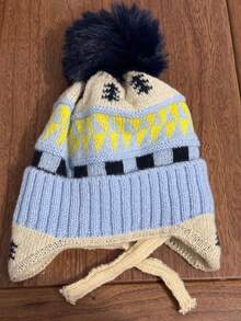 1pc Kids Knitted Beanie Hat With Fashionable Pom Pom, Unisex Windproof Warm Cap For Autumn Winter - Knitted Hat-wool Ball - View 11