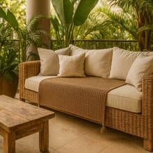 Rustic Blanket Sofa Decorative Handmade Pompom Bohochic Delicate Sophisticated Modern Minimalist Raw 1.40x1.40 - 摩卡棕 - 查看 5