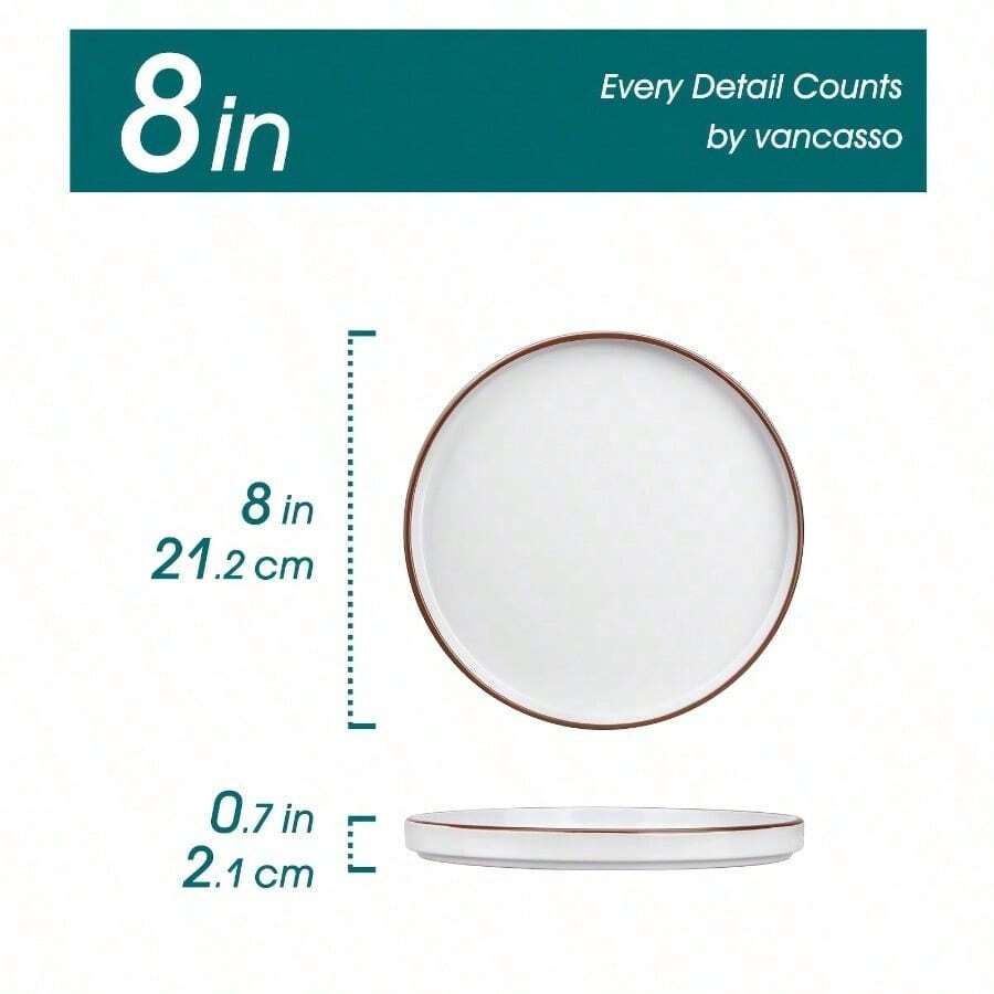 4/6 Serving Plates And Bowls Set, Blue/ White/ Black/ Turquoise/ Cream Tableware Set, Bowl Set, Dinner Plate Set, Dessert Plate Set, Porcelain Tableware Set Plate, Bowls, Cutlery Set, Dishwasher And Microwave Safe, Handmade, for Home, Restaurant - Weiß - 6-teilig (20,32 cm) - Übersicht 1