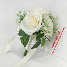 Artificial Roses Babys Breath Flowers Bouquet Bridal Bridesmaid Faux Rose Bouquet, Silk Gypsophila Fake Flowers Wedding DIY Home Table Vase Decoration Faux - Multicolor - View 8