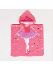 1pc Cartoon Print Kids Hooded Bath Towel, Quick Dry Beach Poncho, Unisex For Babies & Toddlers - Ballet Girl - View 3