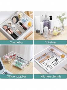 1/5/6/7/8pcs Set Transparent Plastic Drawer Storage Boxes, 4 Sizes Desktop Drawer Divider Boxes, Multi-Functional Transparent Cosmetic Storage Containers, Suitable For Skincare, Stationery, Miscellaneous, Applicable For Bathroom, Kitchen, Office, Bedroom, Holiday Gift - Clear - View 7