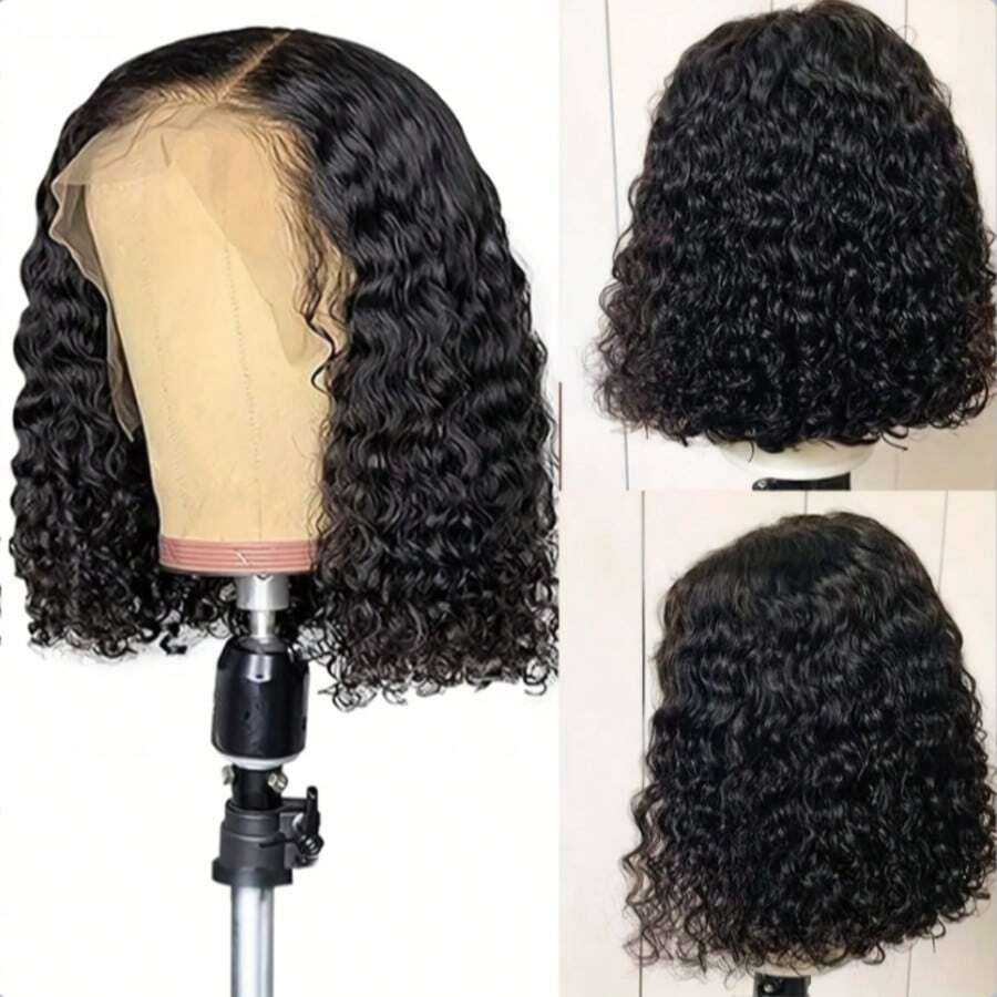 MECRY Lace Front Hair Wig Curly Wig Deep Wave Short Bob Wigs Lace Front Hair Wigs For Women Deep Curly Pre Plucked Hair Brazilian Virgin For Daily Decorative Wig Cosplay Prop Black - Natural & Black - View 1