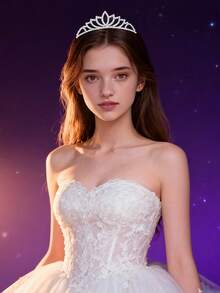 1件金/银/铜合金镶钻皇冠，新娘头饰，适用于婚礼宴会，发梳，优雅派对皇冠，情人节配饰