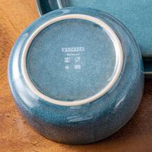 vancasso The 12-Piece Matte Blue, Kiln-Turned Ceramic Tableware Set With Curved Rim Is Suitable For 4 People