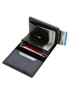 1pc Men's Minimalist Ultra-Thin RFID Blocking Wallet, Slim Coin Purse Card Holder, Aluminum Alloy Side Push Card Sleeve, ID/Driver's License Holder, Suitable For Teenagers, Casual, Outdoor, Sports, Vacation, Travel, Graduation, Birthday, Can Be Accessory For Formal/Business Attire, Carbon Fiber Texture Men's Card Holder - 彩色 - 查看 3