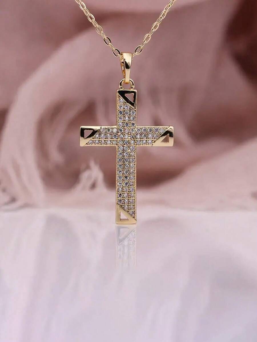 1 chiếc mặt dây chuyền hình thánh giá tối giản thanh lịch đính đá, kiểu dáng sang trọng, phù hợp cho tiệc tùng, họp mặt, mặc hàng ngày, làm quà tặng sinh nhật, sản phẩm mới năm 2026.
