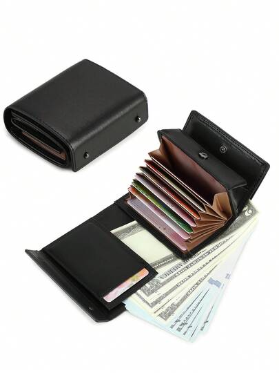 MIYIN 男士极简卡包，碳纤维皮革纯色多功能三折钱包，带风琴式卡槽和零钱包，轻巧便携，适合日常使用，男士适用，可作为男友/父亲的礼物，商务休闲卡包，迷你卡包