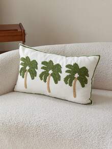 1pc Green Minimalist Modern Embroidered Coconut Tree Decorative Pillow Cover, Suitable For Indoor Decor, All Season, Pillow Insert Not Included - Green - View 8
