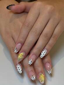 24片透明渐变雏菊点缀美甲贴片——清新少女风，可卸式设计，适合工作和约会。 - 彩色 - 查看 4