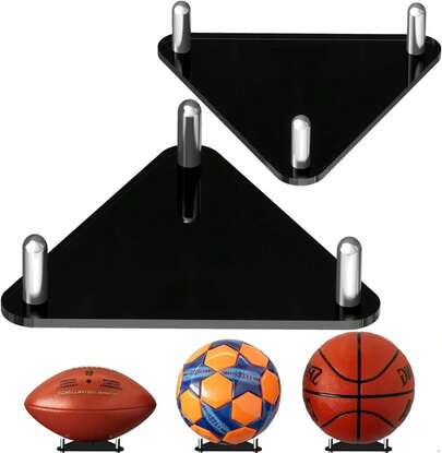 2 Pack Acrylic Ball Display Stand With Stainless Steel Rods Football Basketball Soccer Volleyball Holder Easy Assembly