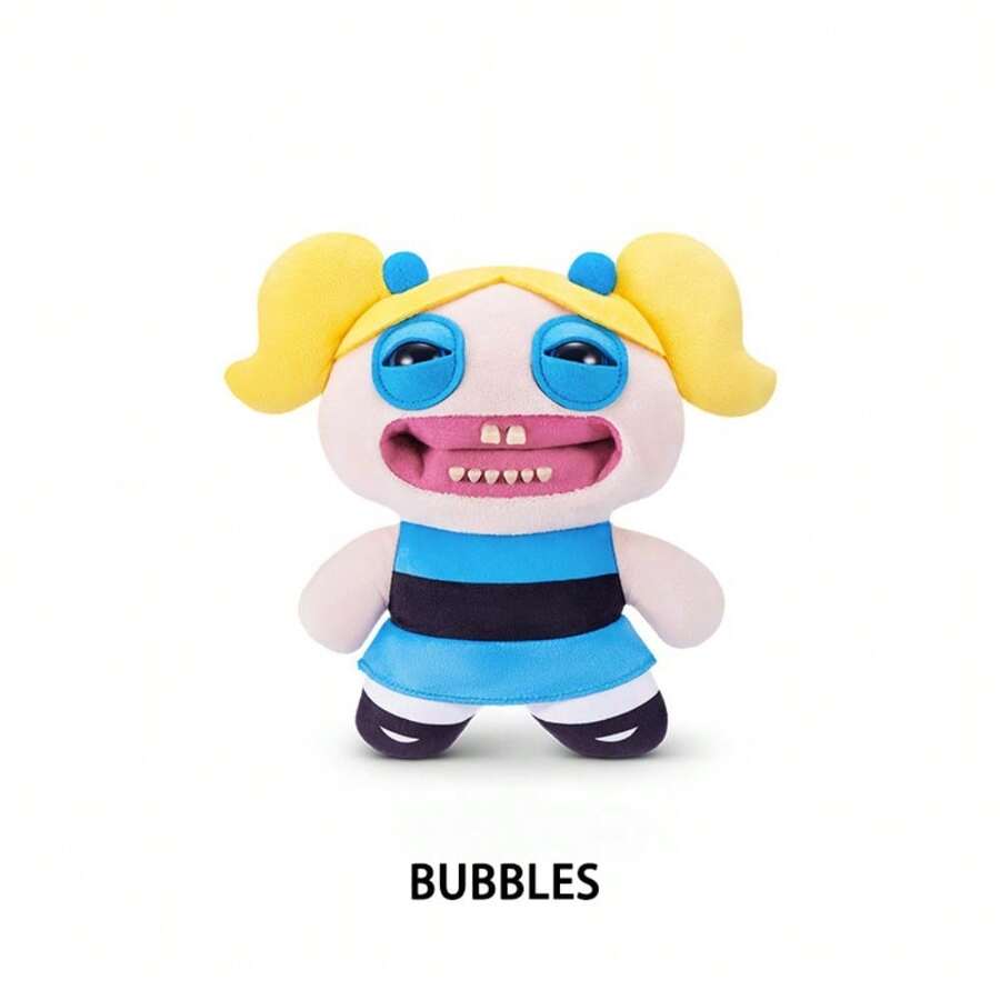 Spin Master Official Powerpuff Girls Ugly-Cute Plush Toy – Funny Weird-Toothed Monster Collectible Doll - Bubbles - View 1