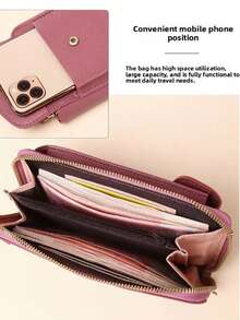 新款女士竖款手机包 | 轻便多功能PU单肩包，韩版学生钱包，小巧时尚的拉链手机包，多种颜色可选，适合日常使用、旅行和上学 - 彩色 - 查看 2