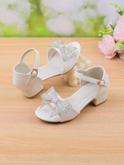 Girls' Fashion White Simple Open Toe Breathable Lightweight Summer Sandals, Elegant High Heel Dress Shoes For Formal Occasions, Parties, Weddings, Performances, Suitable For Little, Medium And Big Girls