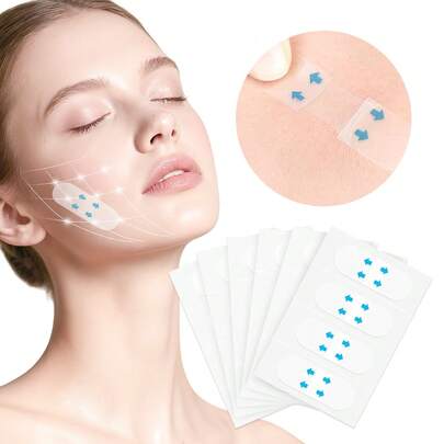 120 piezas Cintas adhesivas para levantamiento facial, Parches portátiles para levantamiento facial para tensar y levantar, Tiras adhesivas para levantamiento facial instantáneo, Cintas invisibles para levantamiento facial, Parches de cuidado facial de uso múltiple, Herramientas de belleza para levantamiento