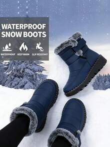 Women's Outdoor Snow Boots, Thermal Lined Thick Mid-Calf Boots, Round Toe Flat Heel, Waterproof Anti-Slip High-Top Boots, Warm Winter Boots For Middle-Aged Women, Size 36-45 - 升級款藍色 - 查看 5
