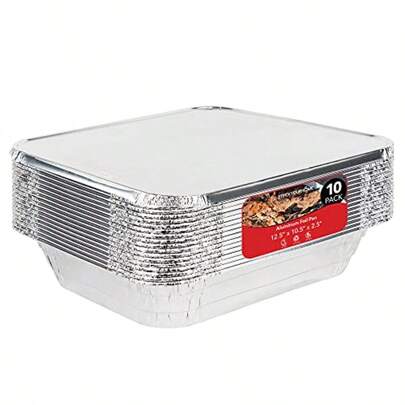 Bandejas de aluminio de 9x13 con tapas, paquete de 10 unidades, bandejas desechables de media altura para almacenar, BBQ, asar a la parrilla
