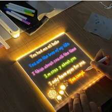 Pizarrón mágico con iluminación, de 15 X 15 CM, incluye juego de 7 plumones, base para sostener e iluminar y pañuelo de microfibra, al dibujar se ilumina - Blanco - Ver 5