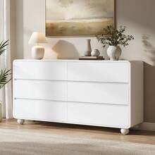 GIKPAL Dresser For Bedroom 6 Drawers, 53" Wide Wood Chests Of Drawers With Handleless & Curved Profile Design, Modern Dresser For Living Room, Entryway - 白色 - 查看 1