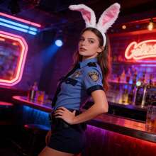 朱迪·霍普斯服装套装，配有可活动的耳朵和尾巴 - 官方兔女郎角色服装头箍，毛绒兔耳发箍，适合万圣节、动漫展和主题派对 - 彩色 - 查看 11