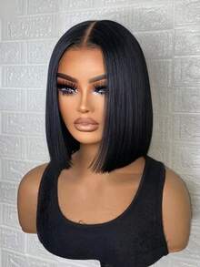 13x4 Lace Frontal Human Hair Wig For Women Daily Use Wig Pre-Plucked With Youngsters Hair 150% Density Natural Look Short Bob Brazilian Virgin Hair Wig Elegant Human Hair Wig Short Bob Wig - Natural Black - View 3