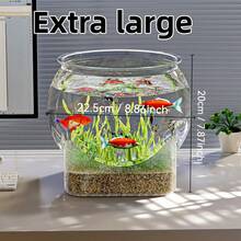 1pc Sturdy Transparent Round Fish Tank, Unbreakable & Anti-Tipping Desktop Aquarium Suitable For Turtles And Small Fish, Natural Stone Design, Multifunctional Indoor/Outdoor Decorative Fish Tank